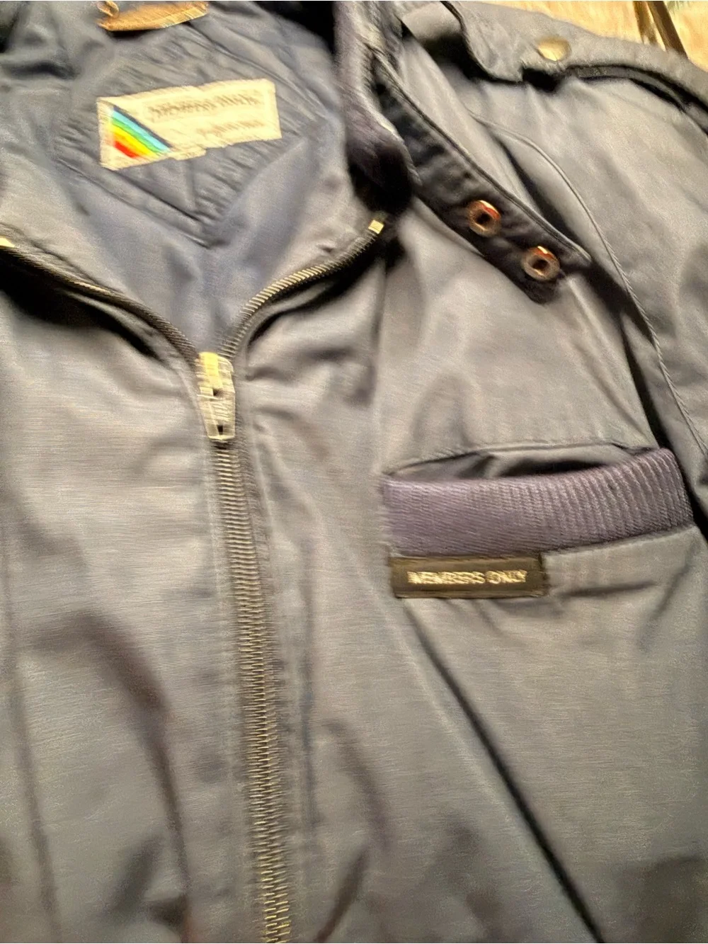 Vtg 80s Members Only Iconic Racer Jacket Mens Blue Bomber Rainbow Tag 36